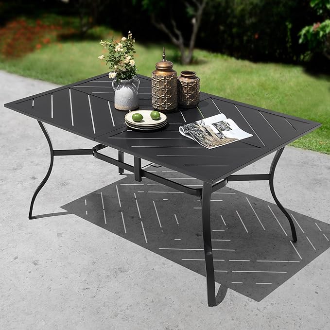NUU GARDEN 6-Person Outdoor Dining Table, All Weather Patio Table with Umbrella Hole, Backyard Bistro Table, Black, 61x37x29 inches, 150 LBS Load Capacity