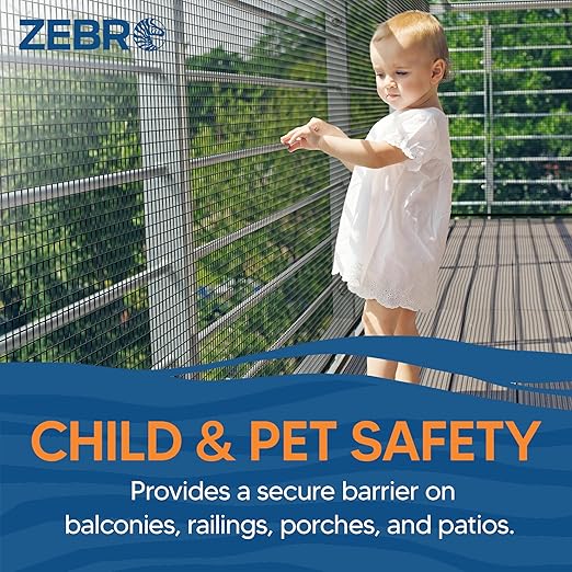 Plastic Hardware Mesh Screen & Fence Roll (2' x 15' - Black) - Indoor or Outdoor Balcony, Patio & Porch Netting - Safety Barrier Plastic Fence to Protect Pets & Kids Around The Home - Zebro