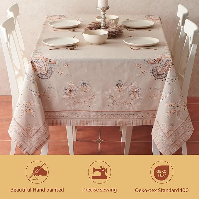 Maison d' Hermine Premium Table Cloth Square Table 100% Combed Cotton 70 x 70 Inches Tablecloth Reusable Decorative for Dining Room, Farmhouse, Home, Party, Festive & Wedding - Society Florals