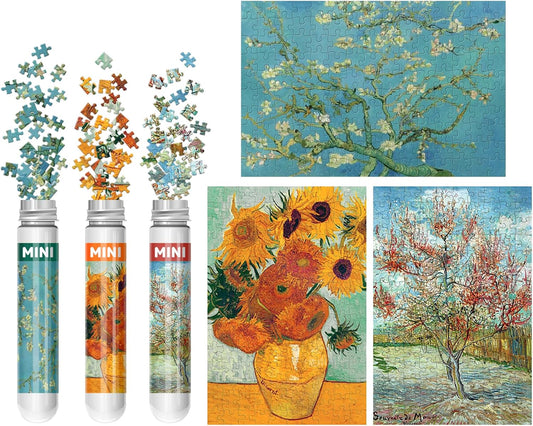 150 Pieces Mini Jigsaw Puzzles for Adults & Kids, 6" x 4" Small Jigsaw Puzzles Capsule Tube Jigsaw Puzzles Intelligent Game, Branches Of An Almond Tree In Blossom The Pink Peach Tree Sunflowers 3 Pack