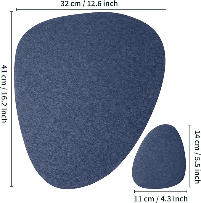 Myir JUN Placemats, Dual-Sided Placemats Waterproof Faux Leather Placemats Set of 4 Place Mats and Coasters Non-Slip Washable Table Mats for Dining Table (Light Gray Blue, Set of 4)