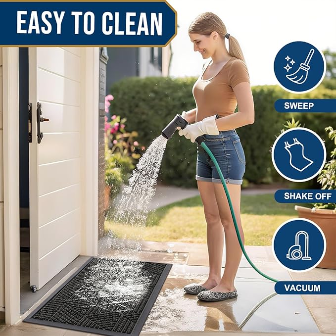 Smiry Front Door Mat Outside Entrance, Heavy Duty Sturdy Natural Rubber Doormat, Trap Dirt and Moisture, Easy Clean Low Profile Mats for Indoor Outdoor Entry, Irregular Triangle (36x24, Charcoal)