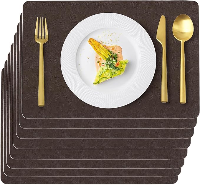Vinyl Placemats Set of 6 Faux Leather 100% Waterproof Wipeable Washable Place Mats Heat Resistant Easy Clean Non-Slip Table Mats for Indoor Outdoor. (6,Coffee)