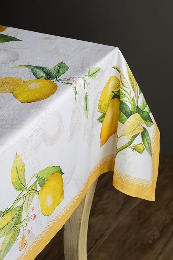 Maison d' Hermine Table Cloth Rectangle Table 100% Cotton 70 x 90 Inches Tablecloth Reusable Decorative for Dining Room, Farmhouse, Home, Party, Festive & Wedding Spring Summer - Limoncello