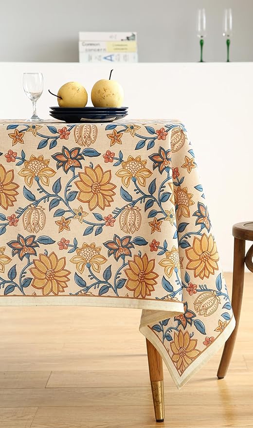 ISAENNE SAENNE Designer Bohemian Floral Extra Long TableclothRectangle,Linen Colorful Table Cloth,Wrinkle Resistant Decor Tablecloths for Dining Thanksgiving Kitchen Christmas,63"*110"-Estevan B