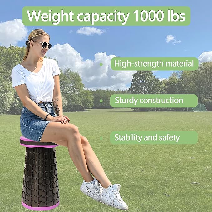 ALEVMOOM Upgraded XXL Collapsible Stool with Cushion 19.7",1000lbs Max Weight,Wider & Taller Pop Up Seat, Heavy Duty Portable Retractable Folding Chair or Travel Foot Rest for Camping & Outdoors