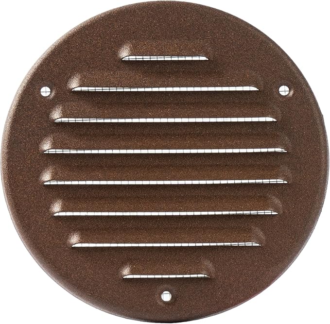 Vent Systems - 4 Inch (Inner) Pack of 10 Brown Metal Round Soffit Air Vent Grille Cover, Register air Vent Deflector, Louver - Built-in Mesh - HVAC for Bathroom, Home Office, Kitchen 5 Inch (Outer)