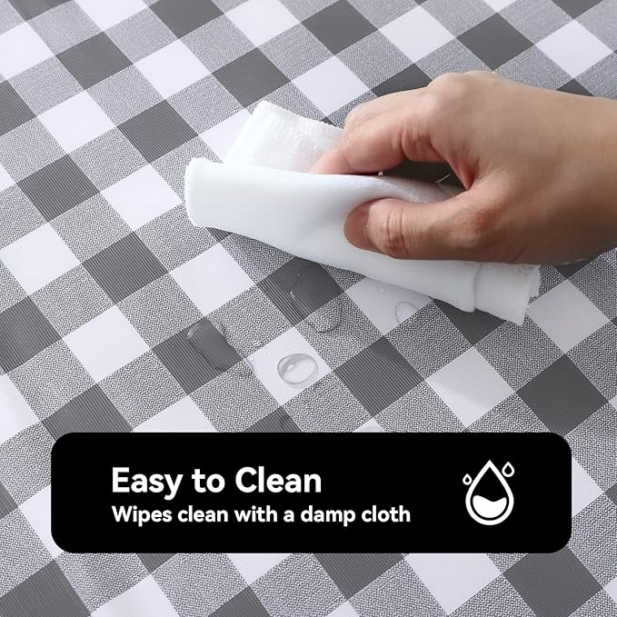Romanstile Rectangle Vinyl Tablecloth, 100% Waterproof Buffalo Gingham Plastic Table Cloth, Heavy Duty Wipeable Checkered Table Covers for Outdoor, Camping, Picnic, Patio - 54 x 78, Grey and White