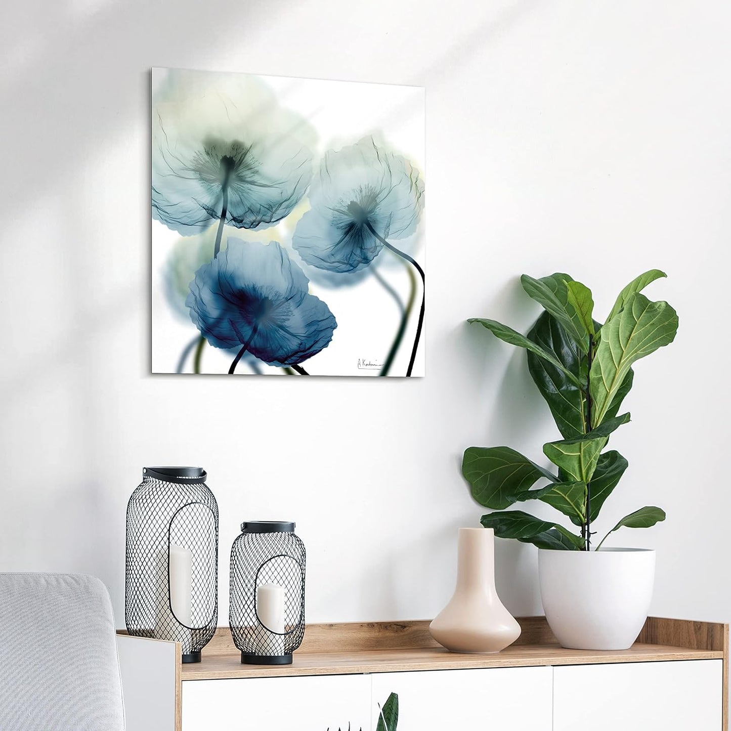 Empire Art Direct Frameless Free Floating Tempered Glass Panel Graphic Wall Art Ready to Hang, 24" x 24", Unfocused Beuaty, Blue Flower