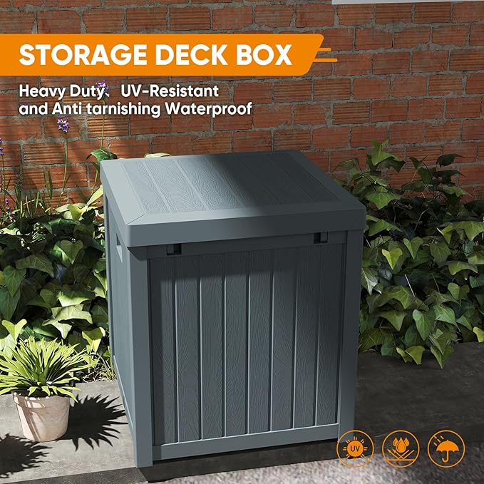 ZYJOYY 51 Gallon Resin Deck Box, Outdoor Storage Box Waterproof for Patio, Garden, Pool, and Deck, Storage Solution for Cushions, Tools, Delivery Packages, Grey