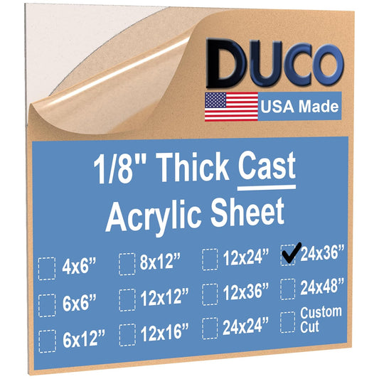 Duco USA-Made Clear Cast Acrylic Sheet 1/8 Inch Thick 24" x 36" - 1 Pack of Transparent Plexiglass Sheet - Lightweight Acrylic Board for Window Replacements, Displays, Signs, and More