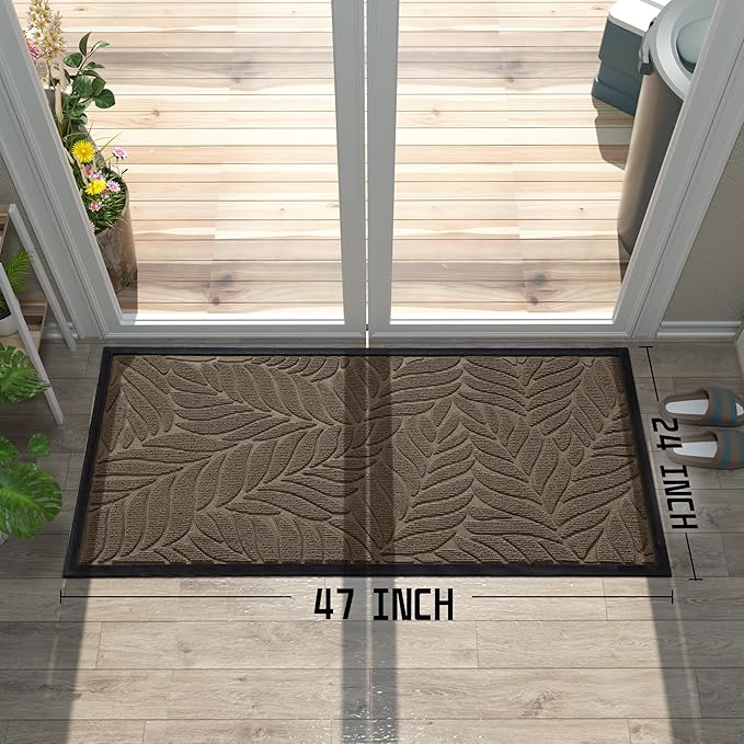 Yimobra 47x24 Large Door Mat Outdoor Indoor, All-Season Waterproof Door Mat Outside Entrance, All-Weather Non-Slip Outside Doormat for Garage Patio Entryway, Brown