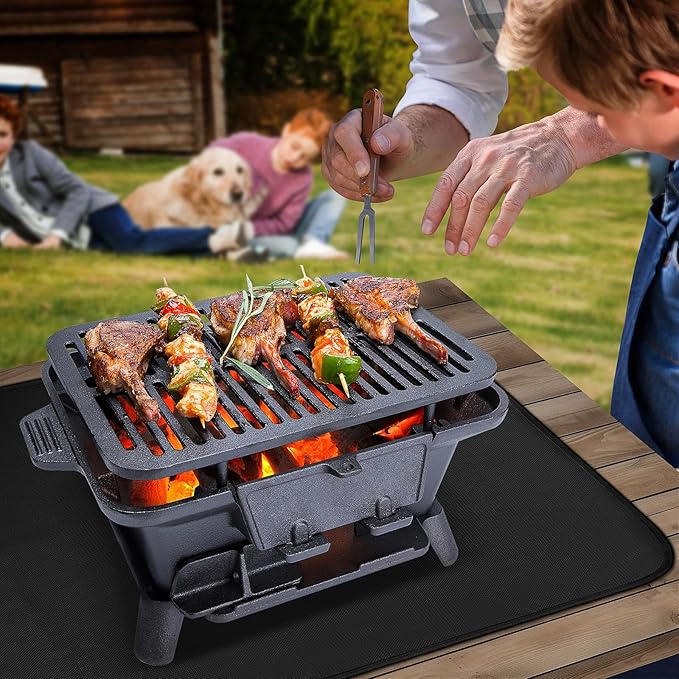Grill Mats for Outdoor Grill Table Mat, Heat Resistant Mats for Countertop and Grill Table, Portable Charcoal and Propane Gas Grill, Pizza Oven Compatible with Blackstone, Ninja 24x36x0.04in, Black