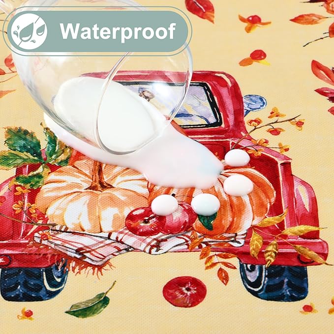 misaya Rectangle Waterproof Vinyl Table Cloth, Wipeable Tablecloth with Flannel Backing, Plastic Table Cover for Fall, Thanksgiving (Pumpkin Truck, 60" x 102")