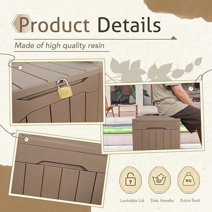 Flamaker 2 Pack Deck Box 31 Gallon Waterproof Resin Storage Box with Lid Indoor Outdoor Delivery Box Storage Bin for Patio Cushions (Light Brown)