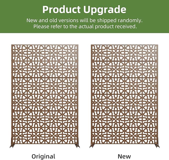 Casaphoria Metal Privacy Screen Outdoor, 72" H x 47" W Freestanding Decorative Privacy Screen for Patio Deck Balcony Garden with Stable Base, Brown-Perilla