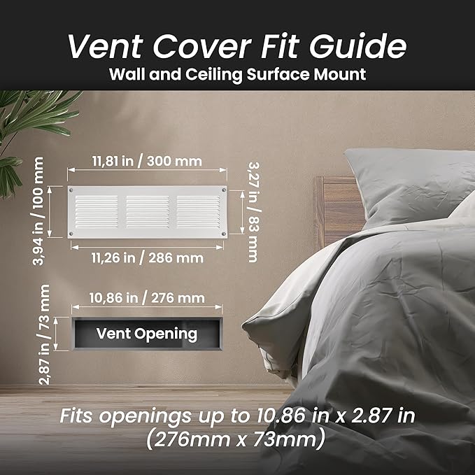 Repa Market 2-Pack 12x4 Inch Air Vent Cover/White Galvanized Steel Louvered Grill Cover with Mesh Screen/Wall or Ceiling Vent/Durable Flush Mount HVAC Register for Indoor and Outdoor Ventilation