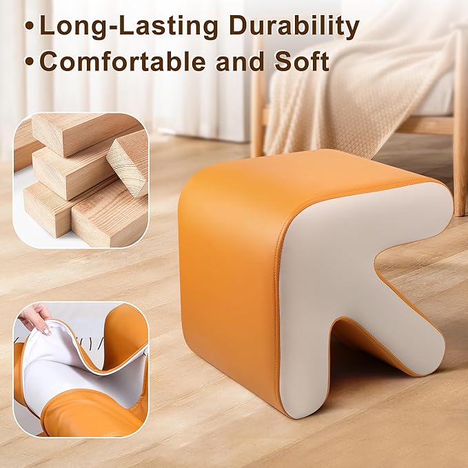 H&B Luxuries Ottoman, Foot Stool with Creative Shape, Napa Leather Ottomans, Removable Outer Foot Rest, No Assembly Required, Ottoman for Living Room, Bedroom, Entrance, Yellow White