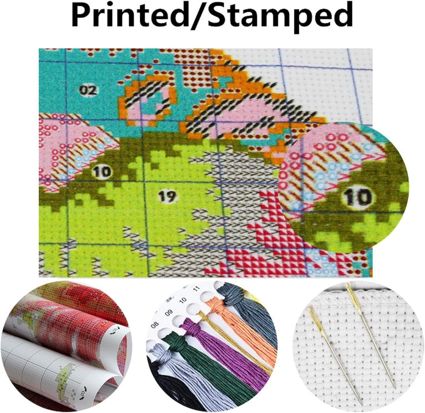 Dimensean Stamped Cross Stitch Kits Full Range of Embroidery Patterns Starter Kits for Beginners Adult or Kids DIY Cross Stitches Needlepoint Kits 11CT-Parrot Flower17.7x17.7 inch