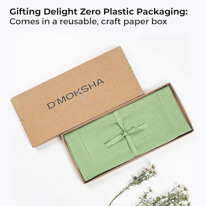 D'Moksha Homes Linen Sage Green Table Runner 48 Inches - Classic Hemstitch, 100% Pure Linen Coffee Table Runner 14 x 48 Inch Ideal for Dresser Tables - Spring, St Patricks Day, Easter