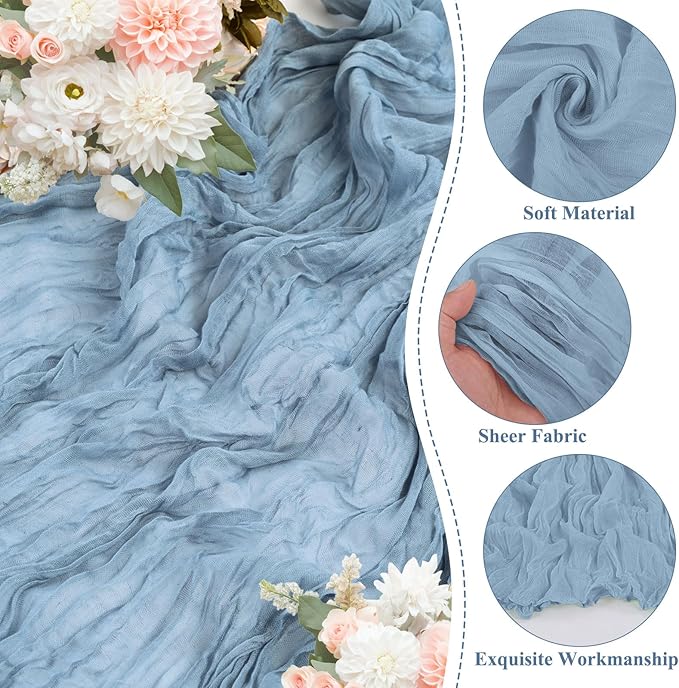 8 Packs Cheesecloth Table Runner 10FT Long Boho Gauze Fabric Table Runner Vintage Rustic Sheer Runners for Wedding Party Bridal Baby Shower Table Decorations (Dusty Blue)
