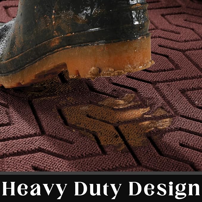 Yimobra Large Door Mat Outside Entrance 47x32, Waterproof Heavy Duty Outdoor Mats for Front Door, Non Slip Rubber Entry Mat for Garage Patio Indoor, Easy Clean, Wine Red