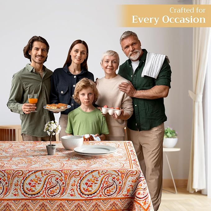Maison d' Hermine Table Cloth Rectangle Table 100% Cotton 70 x 90 Inches Fall Tablecloth Reusable Everyday Use for Thanksgiving Christmas Decorations Dining Farmhouse Party (Palatial Paisley)