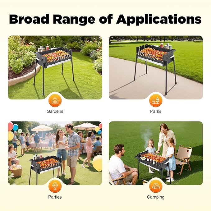 Portable Charcoal Grill, Folding BBQ Barbecue Grill, 27.56" Kebab Grill, Outdoor Cooking Grill, Yakitori Grills Tool Kits for Camping Hiking Picnics Backyard Garden Travel Parties