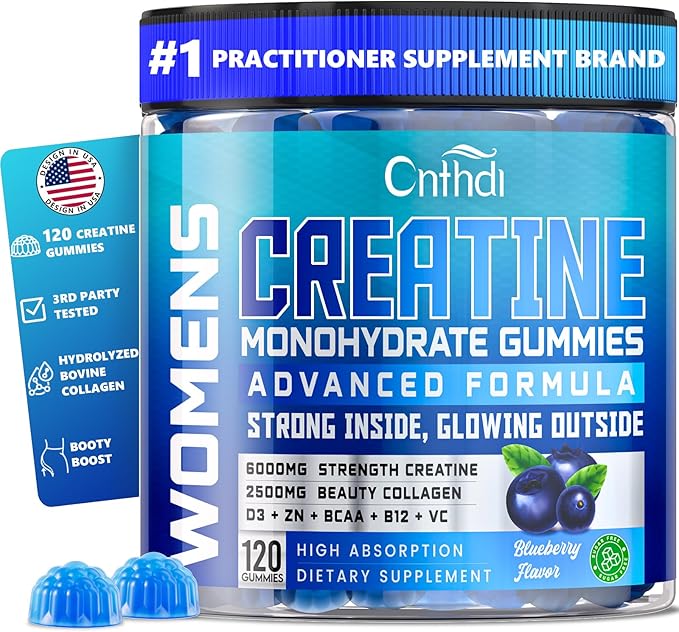 CNFDHI Creatine Monohydrate Gummies for Women, Booty Builder Supplement with Collagen & BCAA, L-Taurine, L Carnitine, Creatine Gummies Supports Glute Growth & Reduces Cellulite Appearance, 120 Count