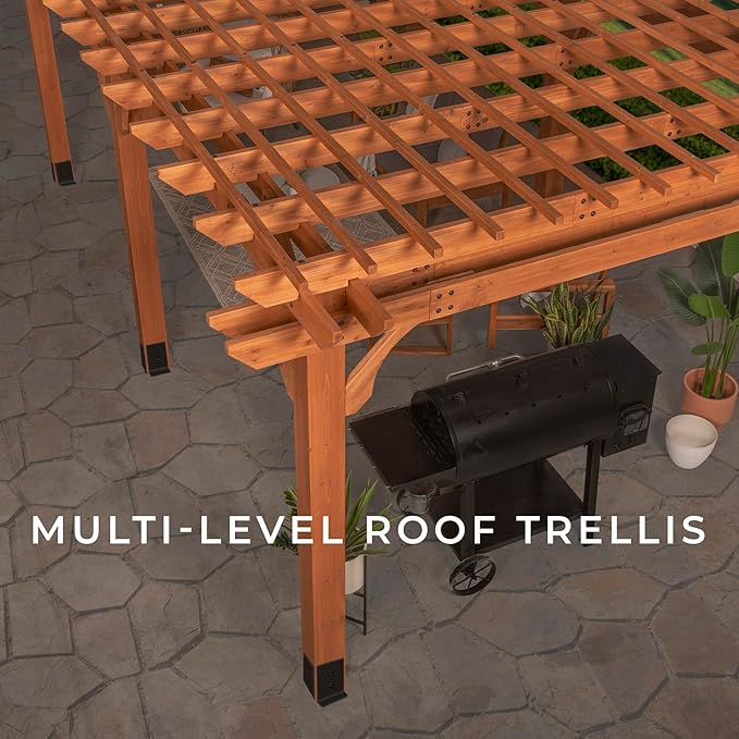 Backyard Discovery Beaumont 20' x 12' Traditional Cedar Wood Pergola Kit with Trellis Roof, All-Season Durability, High-Wind Rating, PowerPort, Shade for Outdoor Patio, Deck, Garden, and Entertaining
