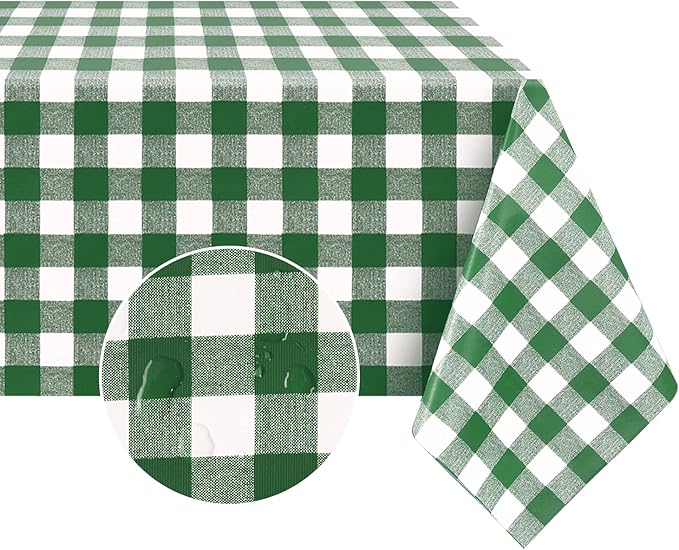 Romanstile Rectangle Vinyl Tablecloth, 100% Waterproof Buffalo Gingham Plastic Table Cloth, Heavy Duty Wipeable Checkered Table Covers for Outdoor, Camping, Picnic, Patio - 54 x 78, Green and White