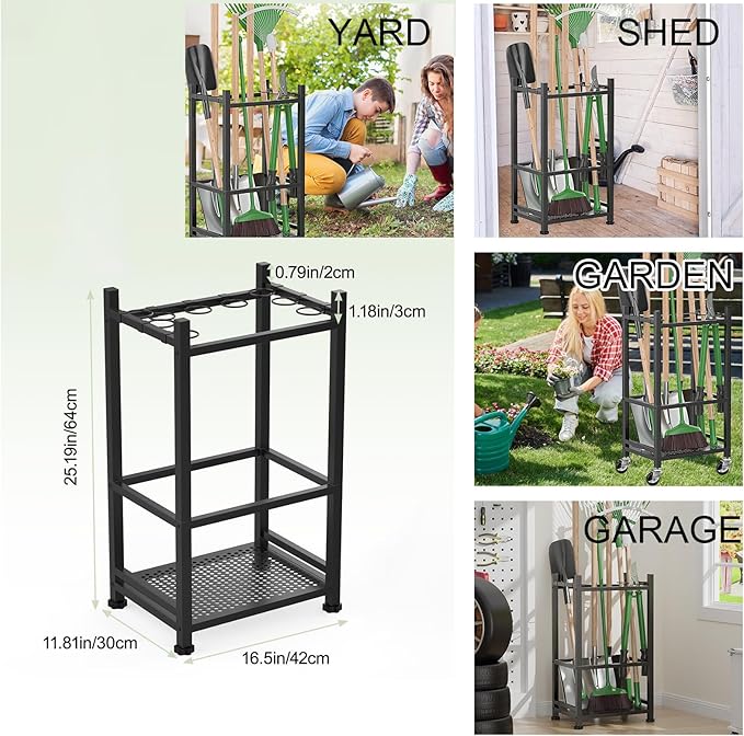 Garden Tool Organizer, Metal Yard Tool Tower Rack for Garage Organization and Storage, Heavy Duty Garden Tool Organizer for Yard, Patio, Shed, Indoors and Outdoors(Black)