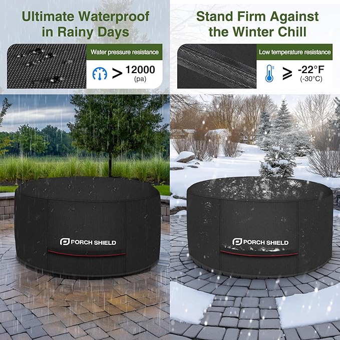 Porch Shield Round Patio Fire Pit Cover Fade Resistant Waterproof Outdoor Firepit Cover 32 inch for Fire Bowl