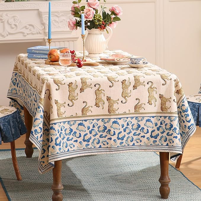 patdrea Designer Leopard Animal Linen Small Table Cloth for Square Table,Vintage Breathable Soft Tablecloth,Dacorative Cover for Kitchen Dining,Holiday,Christmas,Thanksgiving,55"x55"-from