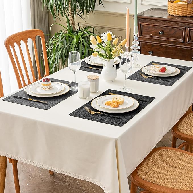 Romanstile Reversible Vinyl Placemats Set of 8, Faux Leather 100% Waterproof Oil-Proof Wipeable Place Mats, Heat Resistant Dual Sided Table Mats for Kitchen/Dining/Party (Grey Black, 12 x 17 Inch)