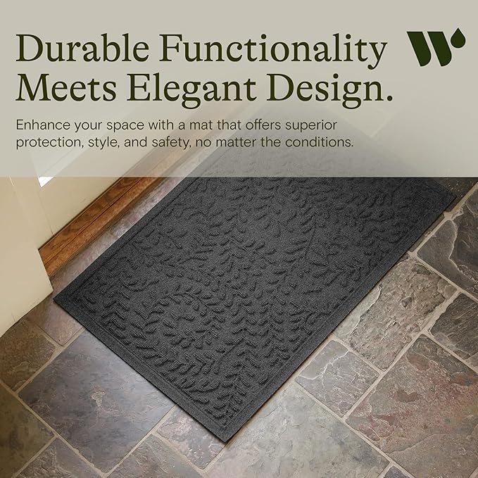 WaterHog Indoor/Outdoor Use Door Mat, 3' x 5', Made in USA, Welcome Mat for Front Door, Durable, Water-Trapping Floor Rug, Decorative, Skid-Resistant Entryway Rug, Boxwood Collection, Charcoal