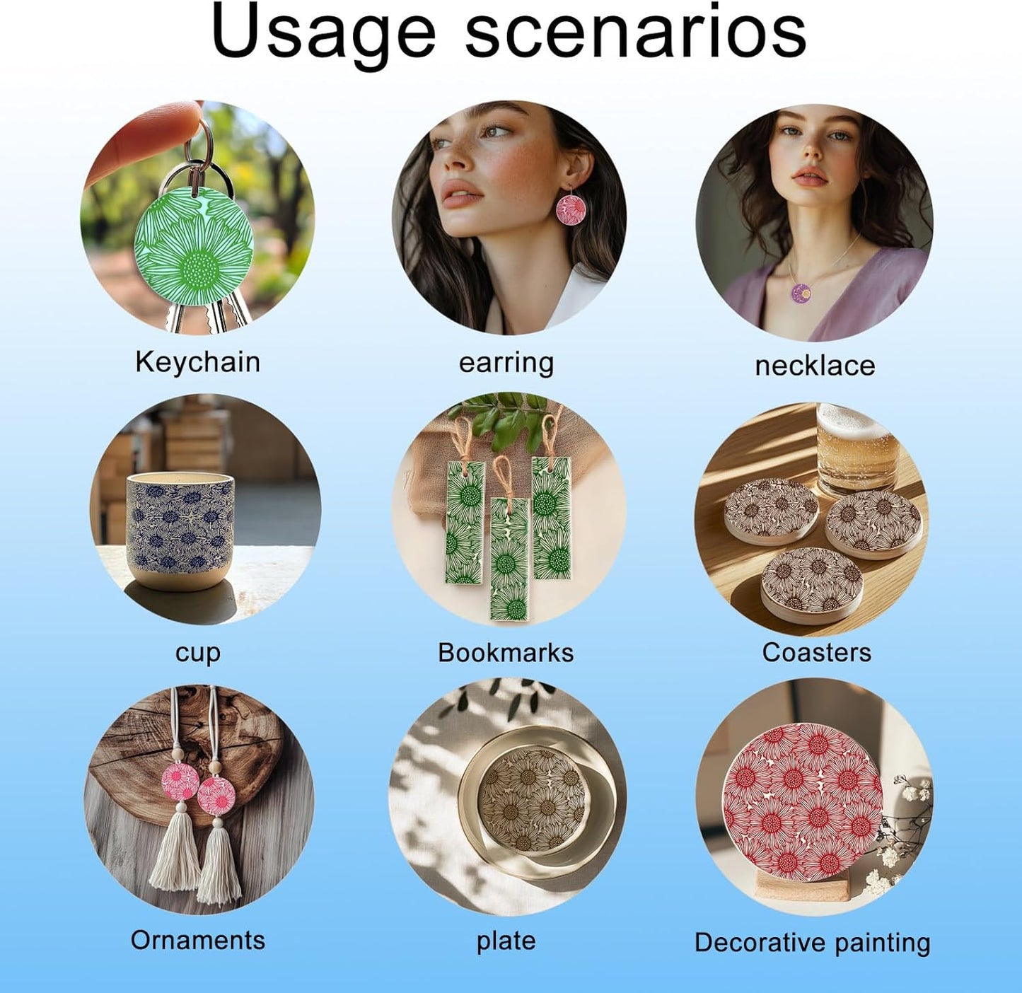 CHGCRAFT Wishing Flowers Polymer Clay Texture Sheets Silicone Texture Stamp Clay Texture Mat Modeling Pattern Pad Texture Sheets for Jewelry and Clay Earrings Tools, 5.5x5.5 inch