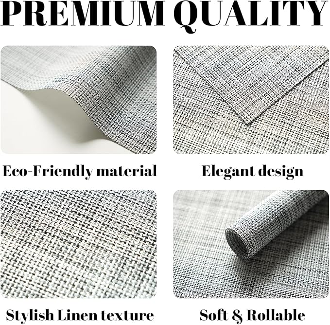 Placemats Set of 12 Vinyl/Plastic Woven Place Mats for Kitchen Table Indoor/Outdoor Washable Placemat Wipeable Dining Table Mats (Grey,12)