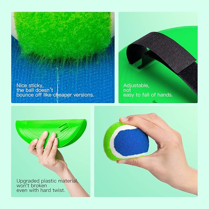 EVERICH TOY Upgraded Toss and Catch Ball Game Set, Kids Toy Stocking Stuffers for Boys Girls Ages 3-12, Includes 6 Paddles 6 Sticky Balls, Water-Resistant Indoor Outdoor Toy for Beach Pool Yard