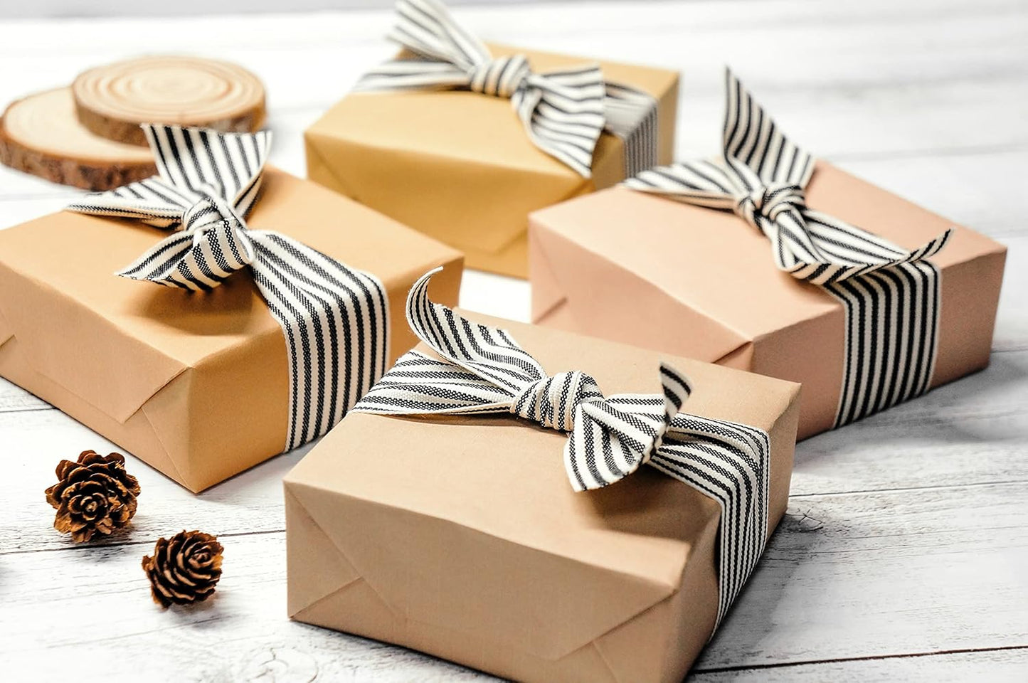 CT CRAFT LLC Ivory Cotton Black Stripes Ribbon 1.5" x 10 Yards for Home Décor Gift Present Wrapping DIY Crafts Birthday Wedding Bouquet Christmas