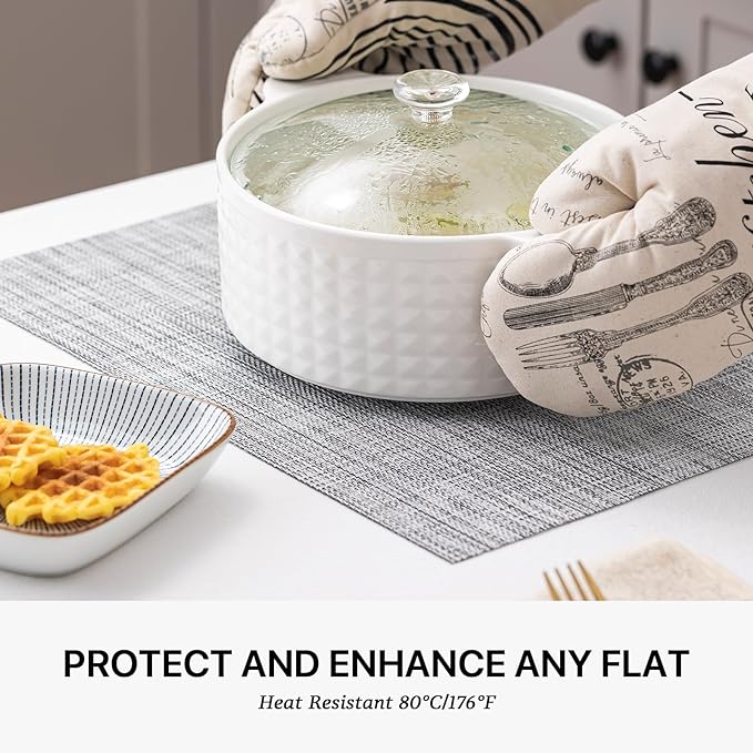 LEXMORE Placemats Set of 6 Vinyl/Plastic Woven Place Mats for Kitchen Table Indoor/Outdoor Washable Placemat Wipeable Dining Table Mats(Gray)