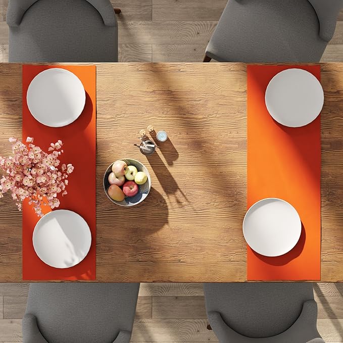 Encasa XO Table Runner 13"x36" Long | Cotton Canvas Fabric | Orange Solid Color | Machine Washable & Durable