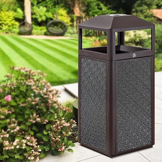 Square Waste Container with Dome Lid | Commercial Outdoor Garbage and Trash Container,Coffee 15 Gallon