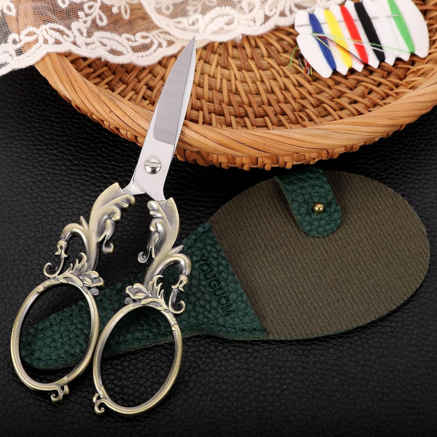 Sewing Craft Scissors, Multipurpose Sharp Scissors with Sheath for Art Home School Paper Thread Cutting Scissor, 5.3in Bronze Big Handles