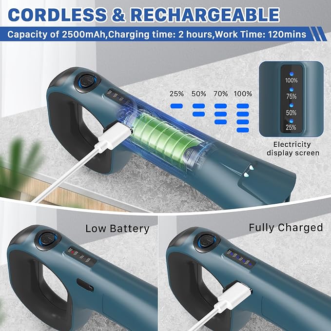 Hillyfe Grill Brush for Outdoor，Cordless Rechargeable Grill Brush with 3 Brush Heads, Grill Electric Cleaning Brushes Without Bristles, LED Light, Grill Scraper, Grilling Gifts for Men,Blue