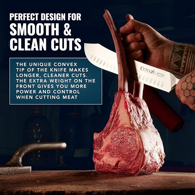Cutluxe Butcher Knife – 10″ Bullnose Carving Knife, Forged High Carbon German Steel – Full Tang & Razor Sharp – Ergonomic Handle Design, Grilling Gifts for Men – Artisan Series
