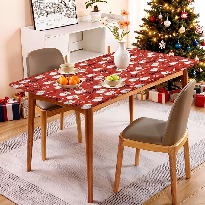 Rectangle Table Cloth Cover Waterproof Elastic Fitted Polyester Fitted Tablecloths for 6 Foot Tables for Indoor,Picnic, Camping, Outdoor （72" x 30"，Christmas Tablecloth）