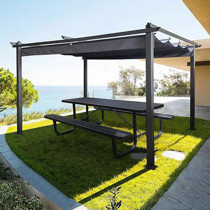6FT Rectangular Metal Picnic Table for Outdoors, Commercial Steel Metal Picnic Tables, Heavy Duty Sturdy Picnic Tables Furniture Set for Patio Garden Courtyard BBQ, with Umbrella Hole, Black