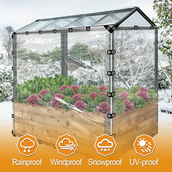 10x10ft Anti-Tear Clear Tarp Waterproof for Patio Winterizing - 2pcs Windproof Poly Tarpaulin, Heavy Duty Transparent Enclosure with Grommets for Covering Chicken Coops Greenhouse Garden Plants