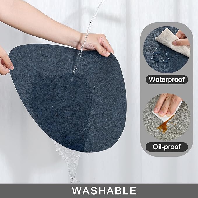 Placemats and Coasters, Washable Reversible Placemats Round Faux Leather Wipeable Place Mats Non Slip Heat Resistant Indoor Outdoor Table Mats (Set of 4, Gray Blue)